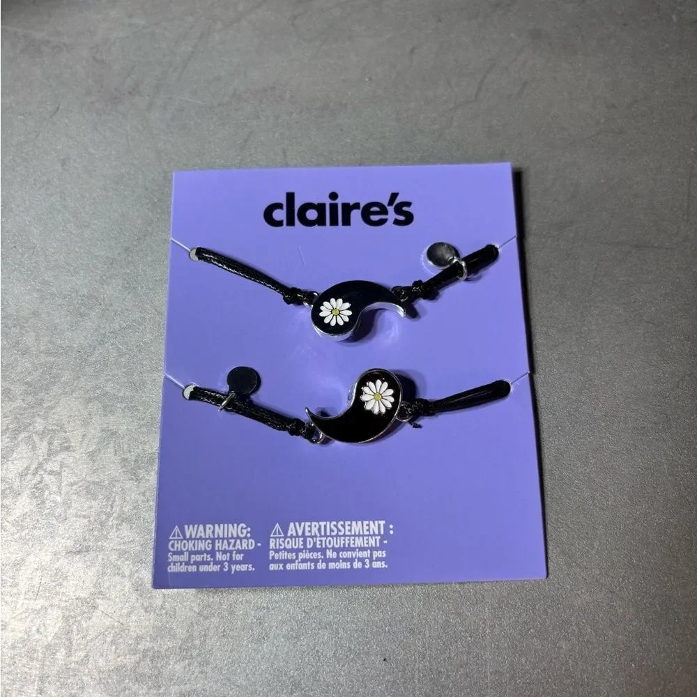 NEW Claire's Tween Girls Best Friend Yin and Yang Daisy Cord Bracelet in Gold